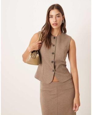 Mango Luca High Neck Waistcoat Co-ord - Brown