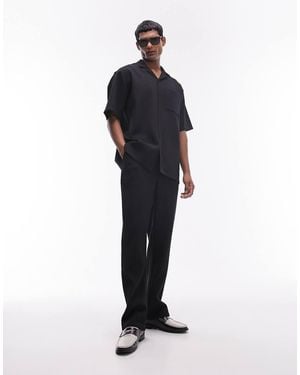 TOPMAN Short Sleeve Plisse Shirt - Black
