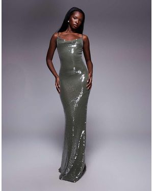 ASOS Sheer Sequin Cowl Neck Maxi Dress With Strappy Back - Grey