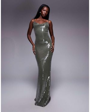 ASOS Sheer Sequin Cowl Neck Maxi Dress With Strappy Back - Grey