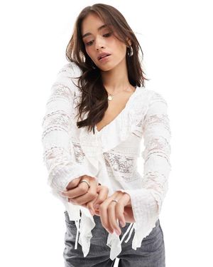 ASOS Lace Tie Front Ruffle Blouse - White