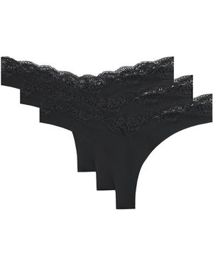 Oysho 3 Laser-Cut V-Cut Lace Polyamide Blend Thongs - Black