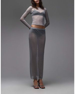 ASOS Co-Ord Semi Sheer Metallic Knit Maxi Skirt - Grey