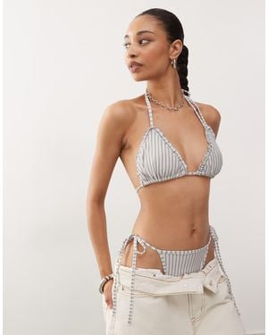 Collusion Striped Bikini Top - White