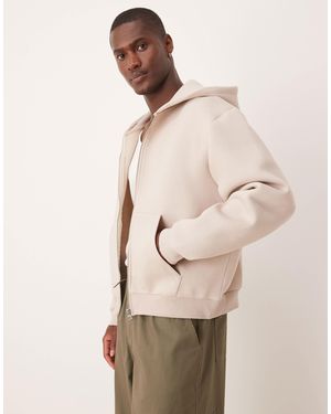 ASOS Boxy Oversized Heavyweight Scuba Zip Through Hoodie - Natural