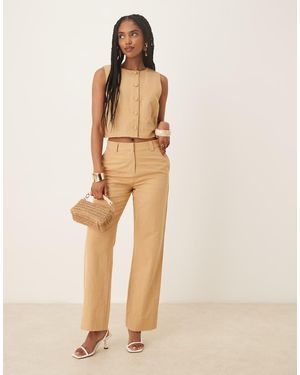 Pretty Lavish Linen Look Wide Leg Trousers - Natural