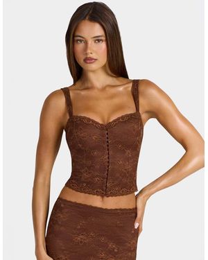 Oh Polly Kanten Korsettop Met Sweetheart-Hals En Haak-Oogsluiting Als Co-Ord Set - Bruin