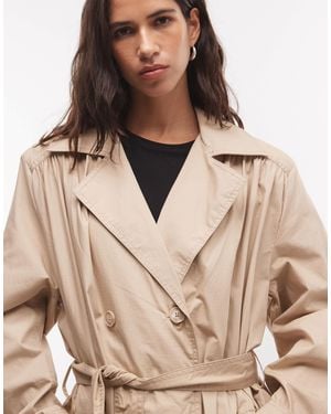 Monki Longline Trench Coat - Natural