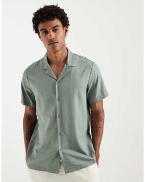 South Beach Short Sleeve Linen Look Shirt - Grey