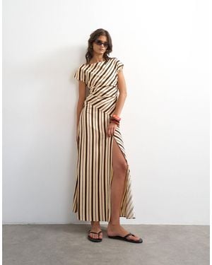TOPSHOP Linen Rich Fallen Shoulder Maxi Dress - White
