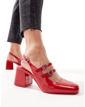 Bershka Buckle Detail Heeled Mary Janes - Red