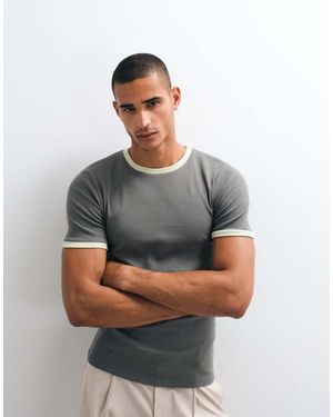ASOS T-Shirt Muscle Fit Con Dettagli Ringer - Grigio