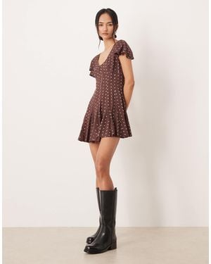ASOS Mini Tea Dress With Godet Hem - Natural