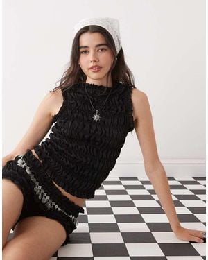 Collusion Satin Look Shirred Vest Co-ord - Black