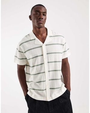 JJ Rebel Knitted Button Shirt With Stripe - Natural
