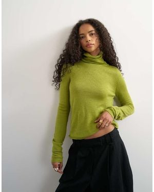 TOPSHOP Top A Collo Alto A Doppio Strato - Verde