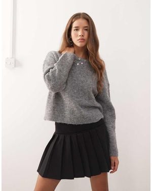 Noisy May Loose Crew Neck Knit Jumper - Grey