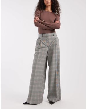 Monki High Waist Wide Leg Trousers With Front Pleat - Grey