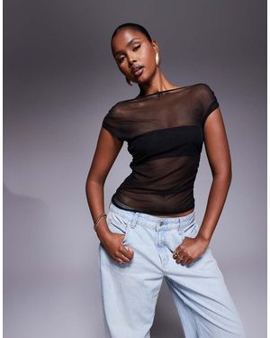 Missy Empire Missy Empire Mesh Panel Asymmetric Top - Blue
