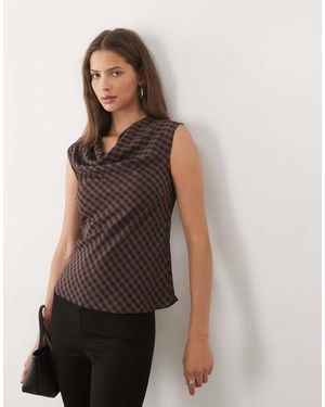 New Look Drape Neck Detail Mesh Top - Brown