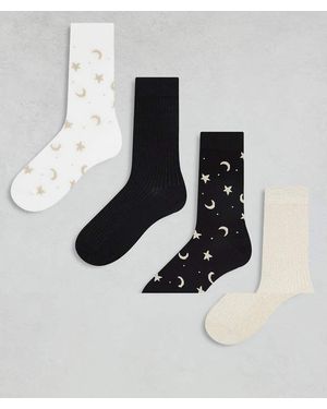 Lindex Pack De 4 Pares De Calcetines De Varios Colores Con Diseño De Lunares Y Estrellas De Purpurina De - Multicolor