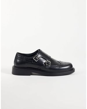 ASOS Monk Shoes With Broguing Detail - Black