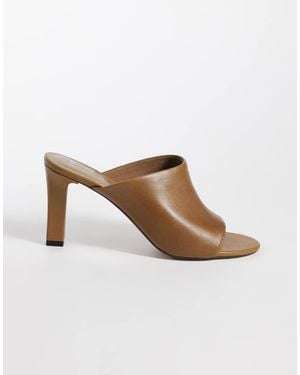 Mango 100% Leather Heeled Mule - Brown