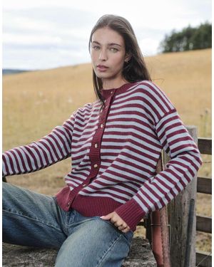 Daisy Street Boxy Fit Contrast Placket Cardigan - Purple