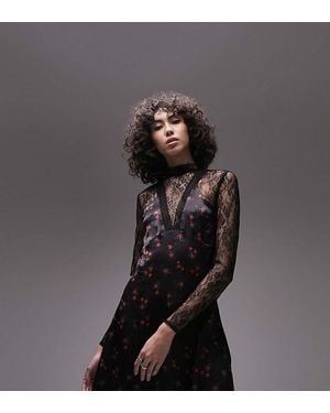 TOPSHOP Tall Lace And Print Mix Mini Dress - Black