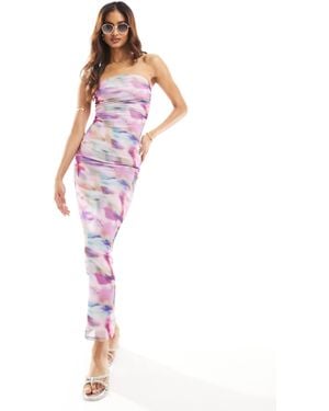 South Beach Marble Print Bandeau Mesh Maxi Beach Dress - Pink