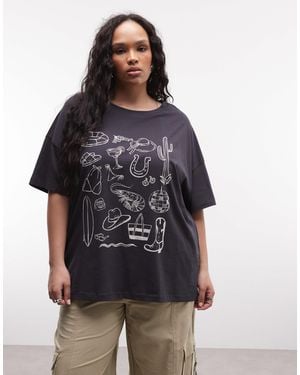 Noisy May Oversized T-shirt With Summer Graphic - Black