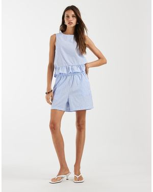 Pieces Pantaloncini A Vita Alta E Bianchi A Quadretti - Blu