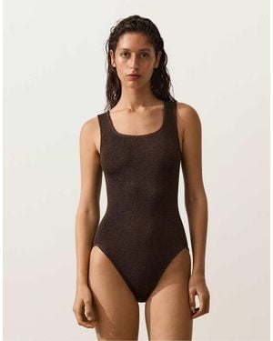 Oysho Crinkle Round Neck Swimsuit - Black