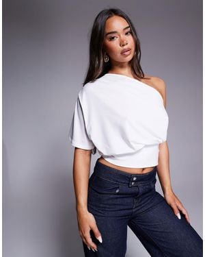 ASOS – anschmiegsames, gerafftes one-shoulder-top - Weiß