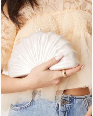 ASOS Textured Pearlecent Clutch Bag With Detatchable Chain Strap - White