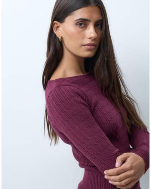 Hollister Fitted Cable Knit Slash Neck Sweater - Purple