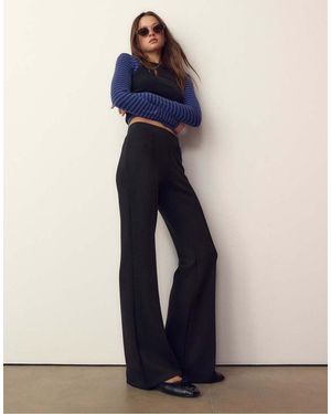 Stradivarius Soft-Touch Bell Bottom Trousers With Front Seam Detail - Blue