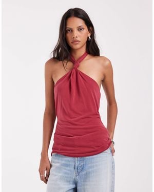 ASOS Modal Halter Knot Detail Top - Red