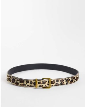 ASOS Ceinture en cuir poilu à boucle carrée imprimé léopard - Marron
