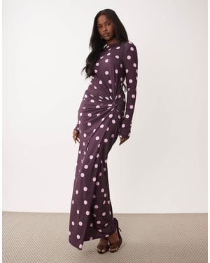 DASKA Stretch Long Sleeve High Neck Twist Detail Maxi Dress - Purple
