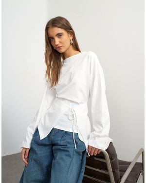 TOPSHOP Top mit u-boot-ausschnitt und bindeband vorn - Weiß