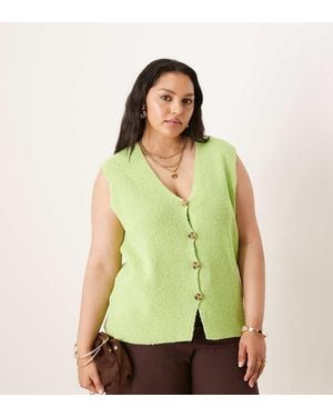 ASOS Asos Design Curve Slub Knit Relaxed Fit Waistcoat - Green