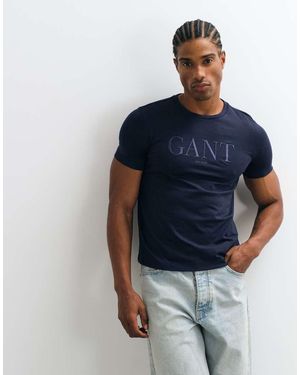 GANT Tonal Chest Script Logo T-shirt - Blue