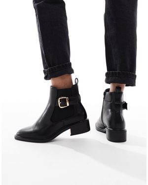 SEQWL Wide Fit Latte Buckle Detail Refined Chelsea Boots - Black
