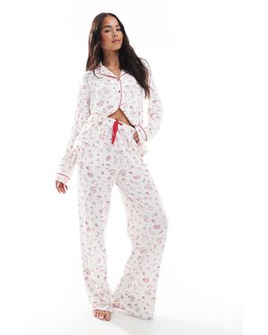 Threadbare Brunch Print Pajama Set - White