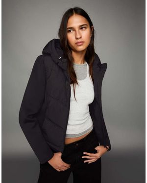 Bershka Combined Hood Jacket With Neoprene Effect - Grey