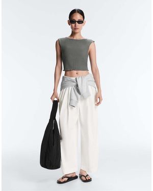 Oysho Rib Modal Blend Short Sleeve Tank Top With Curling Detail - White