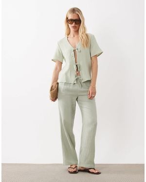 Jdy Wide Leg Cheesecloth Pants Co-ord - Natural
