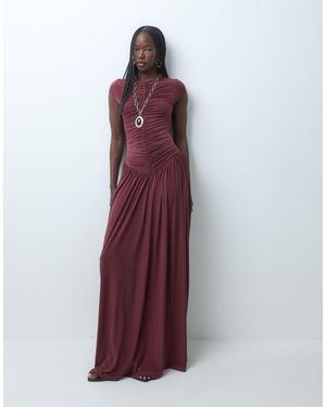 ASOS Slinky Ruched Front Full Skirt Maxi Dress - Purple