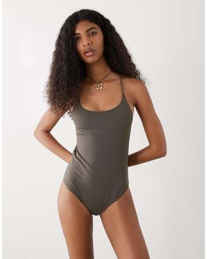 Weekday Crossover Low Back Swimsuit - Grey
